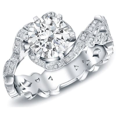 Auriya Ornate Vintage 1 1/2ct TDW Round Diamond Engagement Ring 14K White Gold
