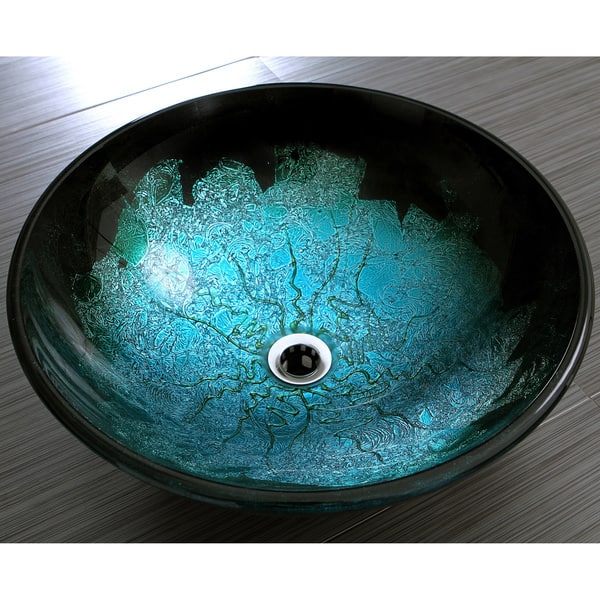 Shop Turquoise And Black Glass Vessel Bathroom Sink Free