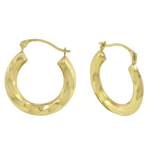 14k Yellow Gold Twisted Triangular Tube Hoop Earrings - Free Shipping ...