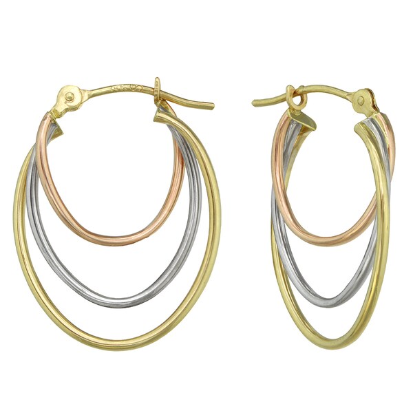 Shop 14k Tri tone Gold Triple  Oval Hoop Earrings 