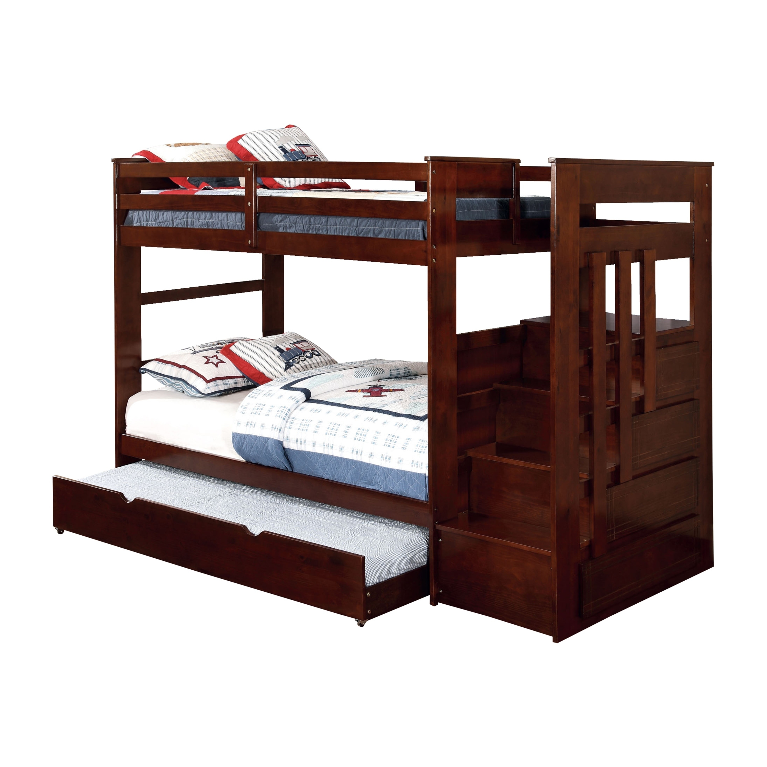 Furniture Of America Bred Modern Walnut 2 Piece Bunk Bed W Trundle Set