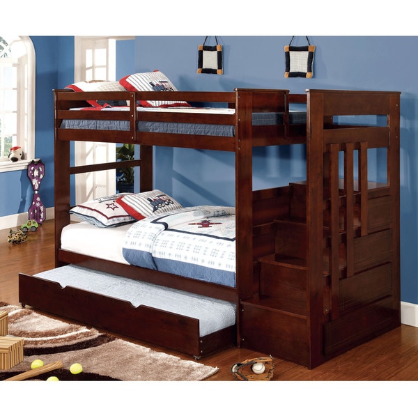 Shop Furniture of America Brentor 2-Piece Classic Dark Walnut Bunk Bed ...