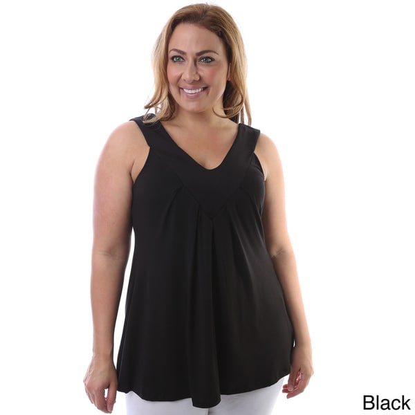 24/7 Comfort Apparel Womens Plus Size V neck Pleated Tank Top