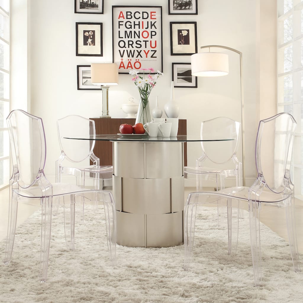 Elbridge Woven Drum Glass and Metal Dining Table by iNSPIRE Q Bold