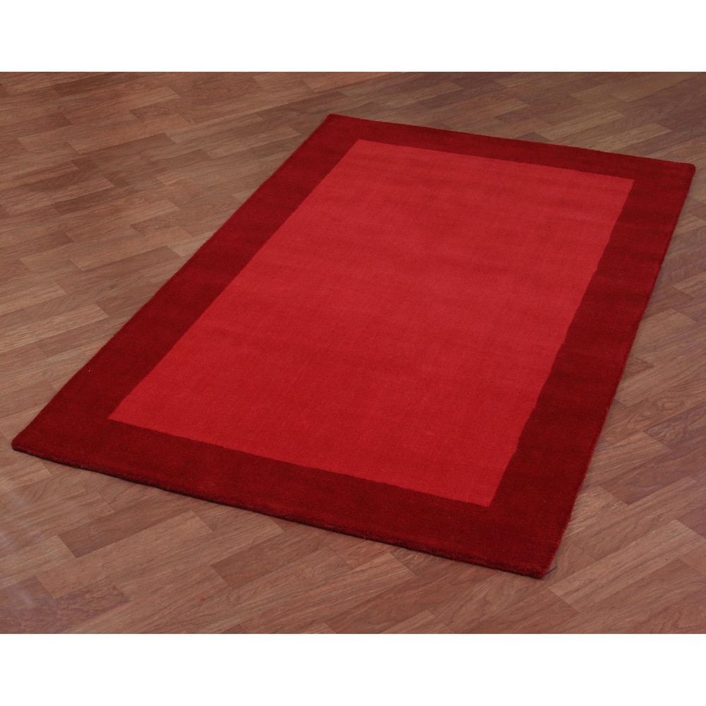 Red Border Pulse Hand tufted Wool Area Rug (8 X 10)