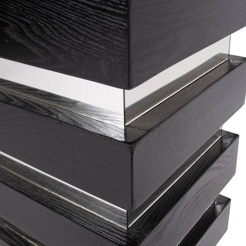 Allan Andrews Black Pedestal Table with Wood & Mirrored Panels
