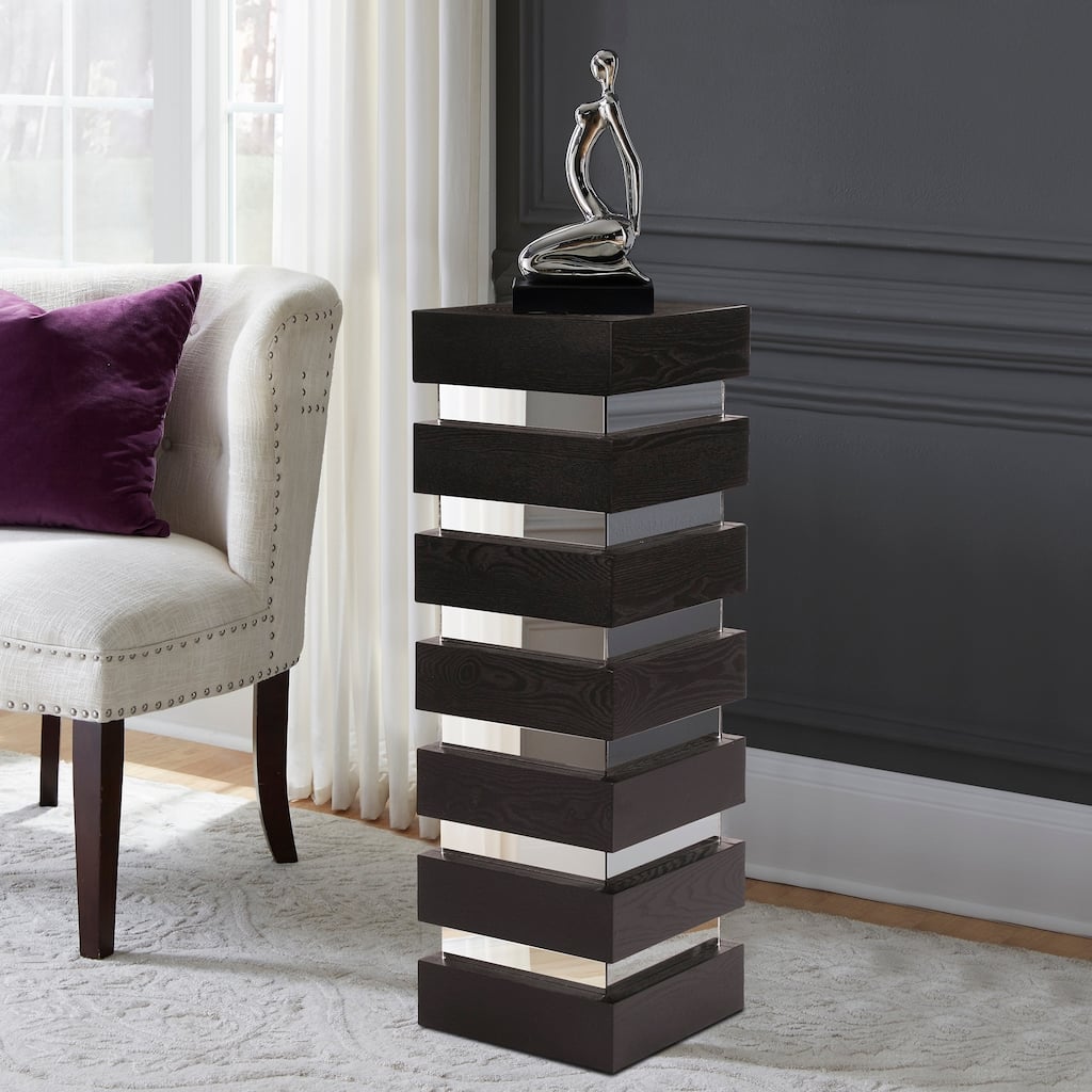 Allan Andrews Stepped Espresso Wood Veneer Accent Pedestal with Mirror