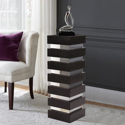 Allan Andrews Stepped Espresso Wood Veneer Accent Pedestal with Mirror