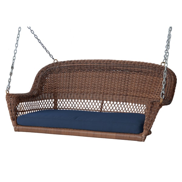 Shop Honey Resin Wicker Porch Swing with Cushions - Overstock - 9183512