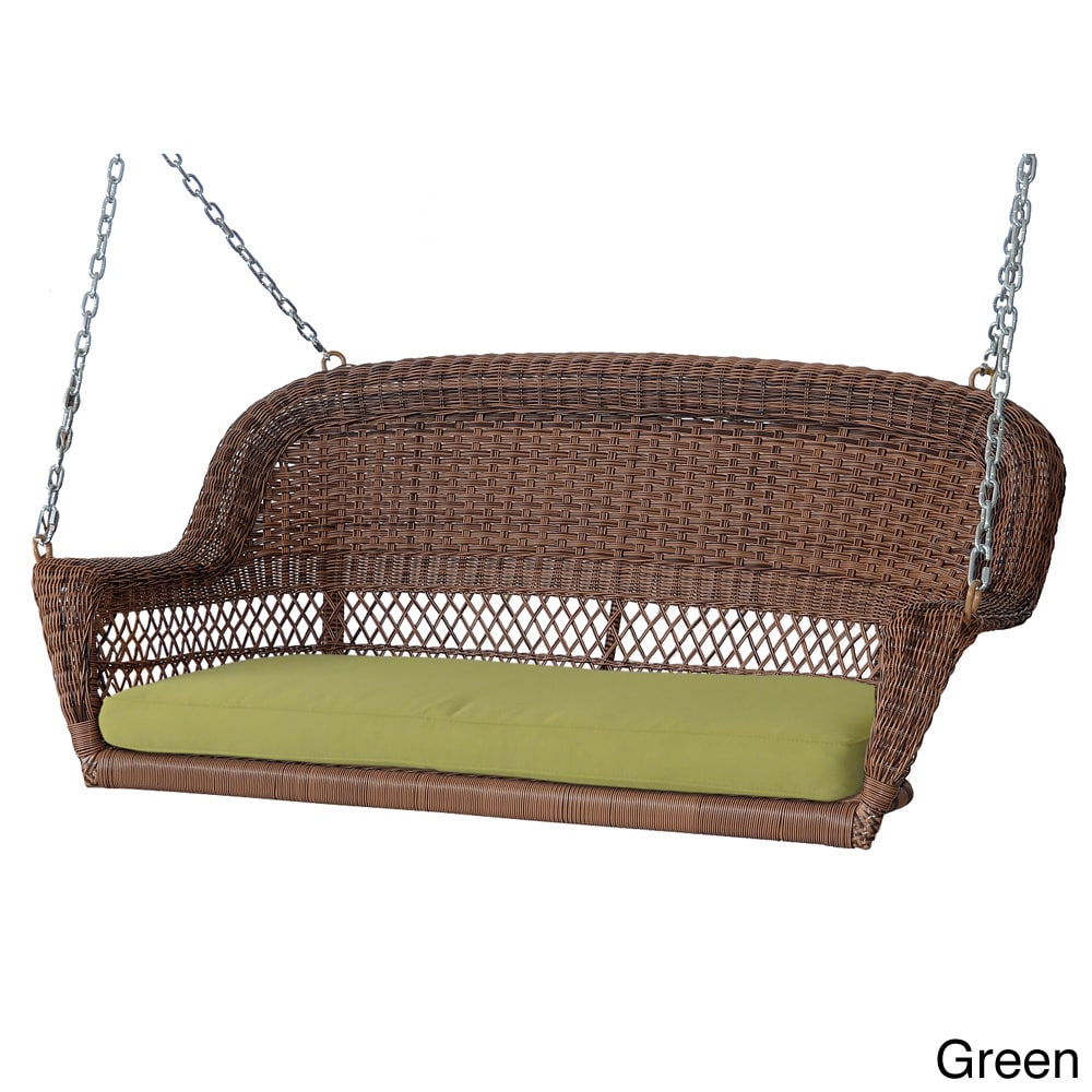 Honey Resin Wicker Porch Swing with Cushions