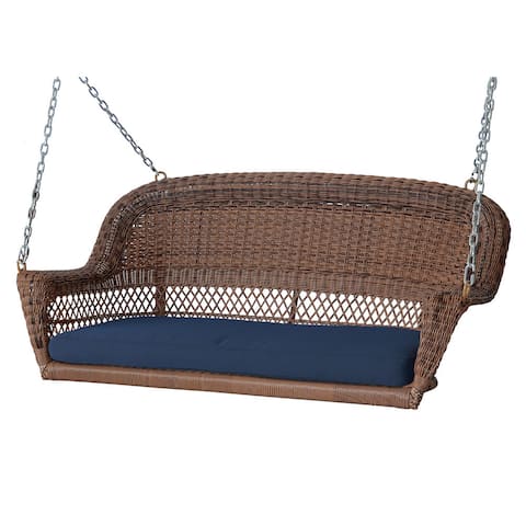 Honey Resin Wicker Porch Swing with Cushions