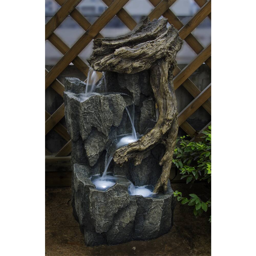 Tree Trunk and Rocks Fountain with LED Light