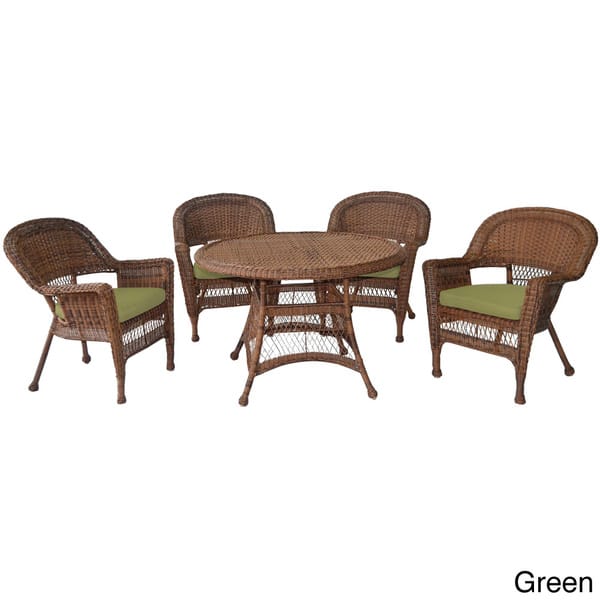 slide 2 of 7, Honey Wicker 5-piece Cushioned Outdoor Dining Set Green