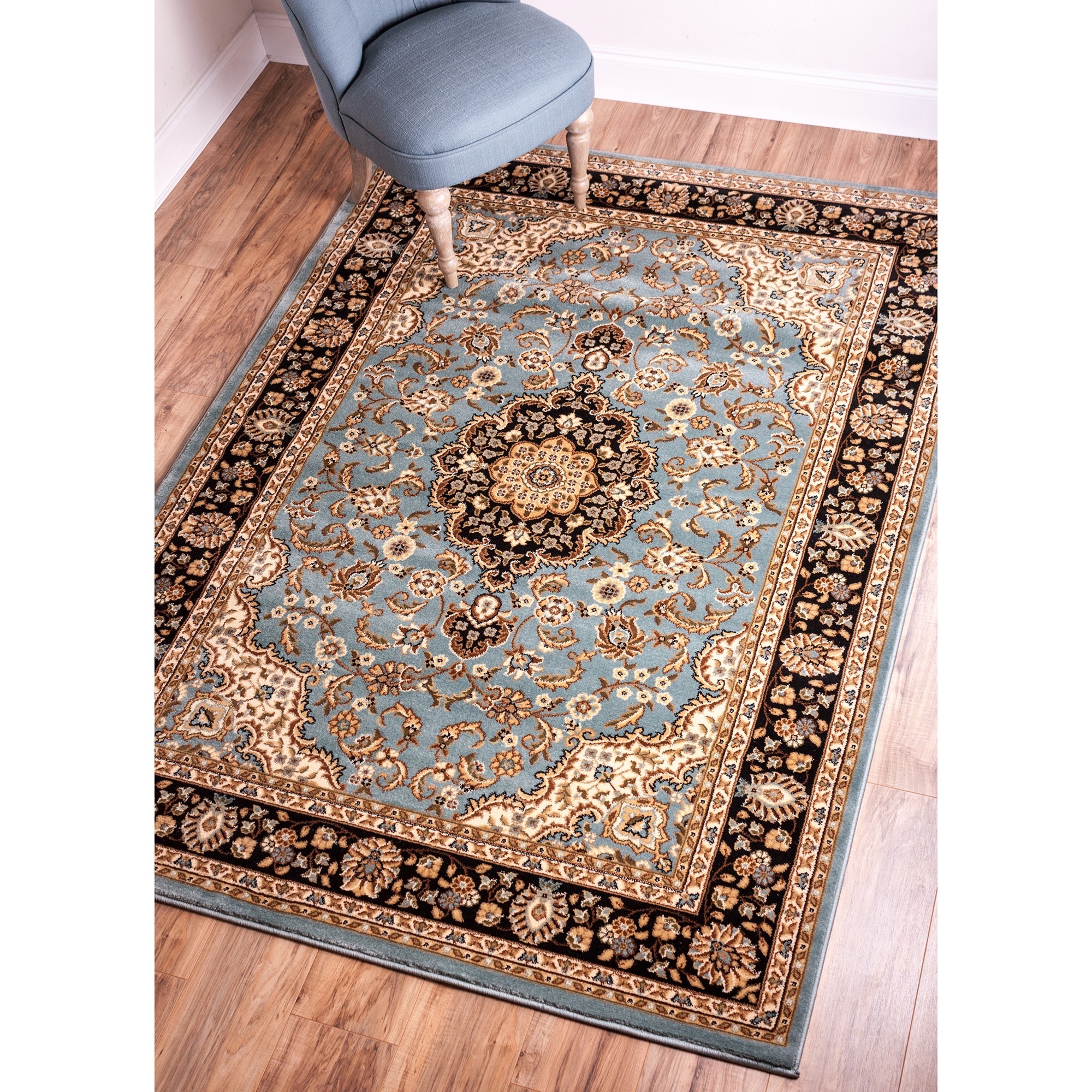 Medallion Traditional Light Blue Area Rug (710 X 910)