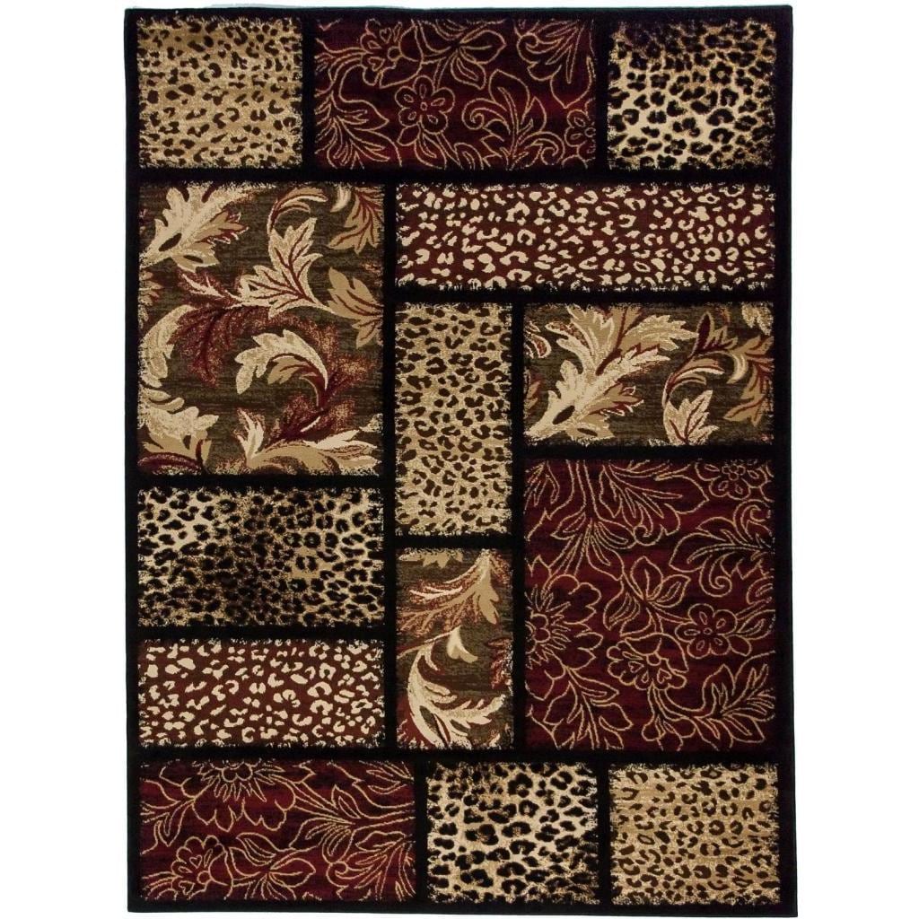 Leopard Floral Patch Black Well woven Area Rug (93 X 126)