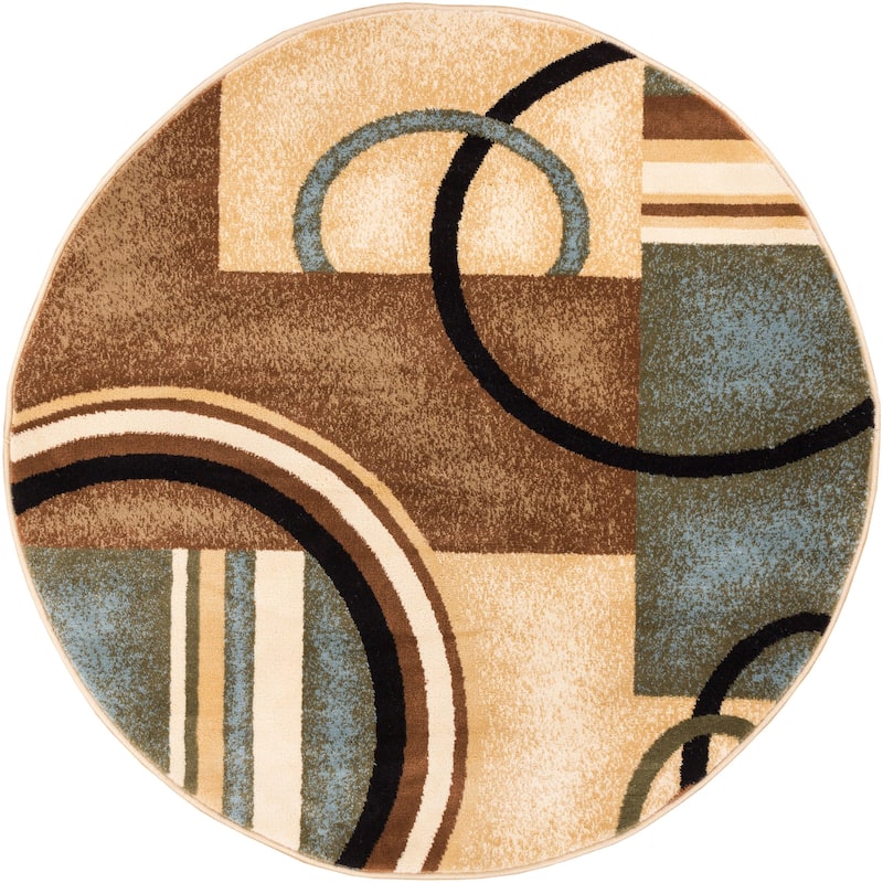Well Woven Generations Modern Abstract Circles Light Blue, Beige, Ivory, and Brown Round Rug - 5'3