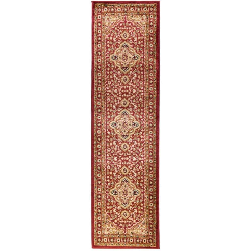 Traditional Medallion Border Red Runner Rug (2 X 73)