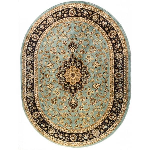 Well Woven Medallion Traditional Light Blue Oval Rug 5'3" x 6'10