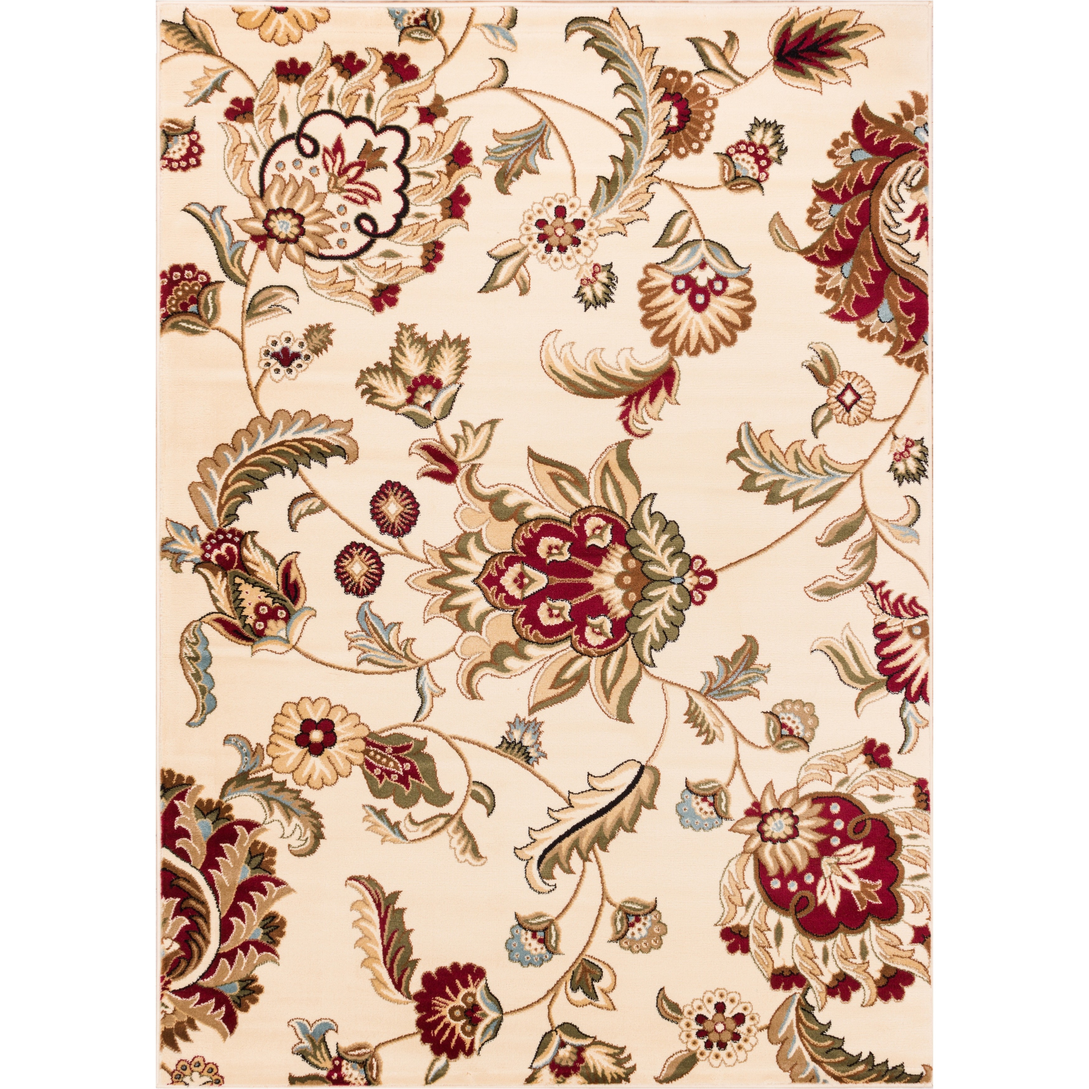 Oriental Floral Ivory Well woven Rug (93 X 126)