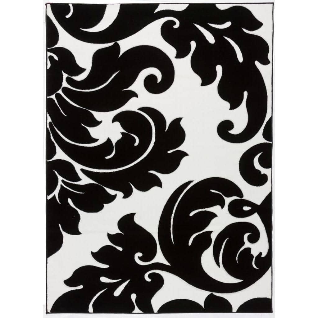 Well Woven Vines Damask Black & White Area Rug - 3'11" x 5'3"