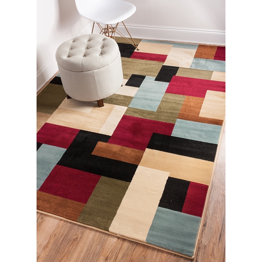 Patchwork Geometric Modern Red Well woven Area Rug (93 X 126)