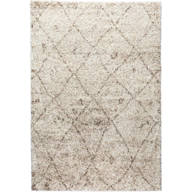 Well Woven Moroccan Lattice Shag Vanilla Classic Diamond Trellis Pattern Area Rug - 5' x 7' 2"