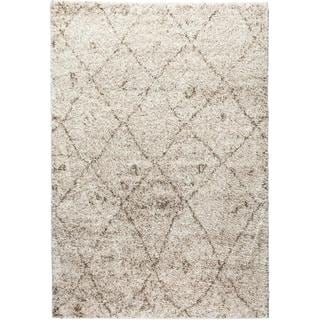 Well Woven Moroccan Lattice Shag Vanilla Classic Diamond Trellis Pattern Area Rug - 5' x 7' 2"