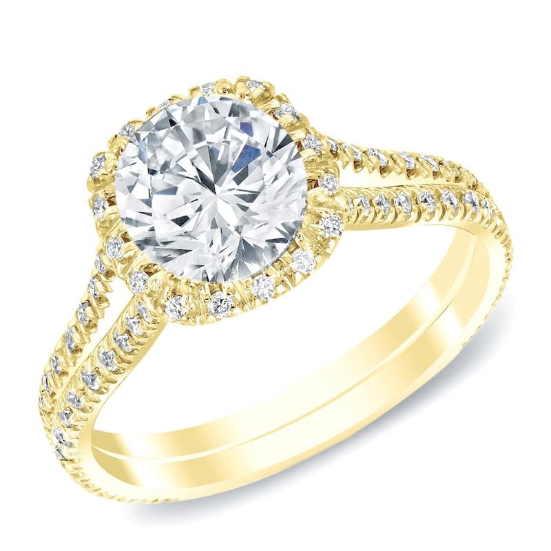 Auriya 14k Gold 1 4/5ctw Round Halo Diamond Engagement Ring Certified - Yellow - 4
