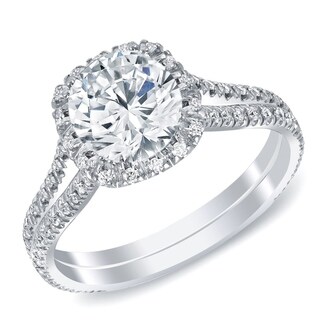 Auriya 14k Gold 1 1/2ct TDW Certified Diamond Halo Engagement Ring ...