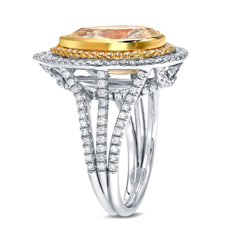 Auriya 14k Two-tone Gold 4ct TDW Fancy Yellow Diamond Pear Halo Ring (G-H, SI1-SI2)
