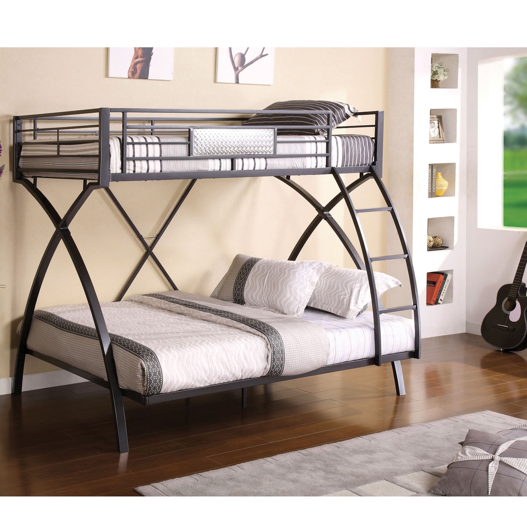 Furniture Of America Furniture Of America Rexeno Gun Metal Twin Over Full Bunk Bed Grey Size Full