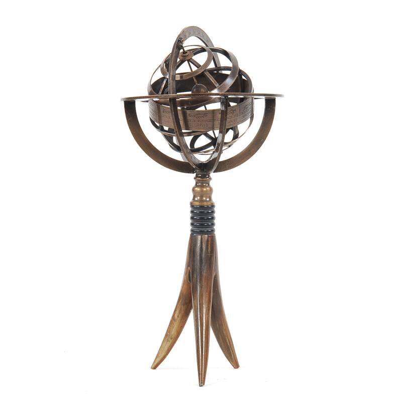 Brass Armillery Globe On Horn Stand Decorative Accessory