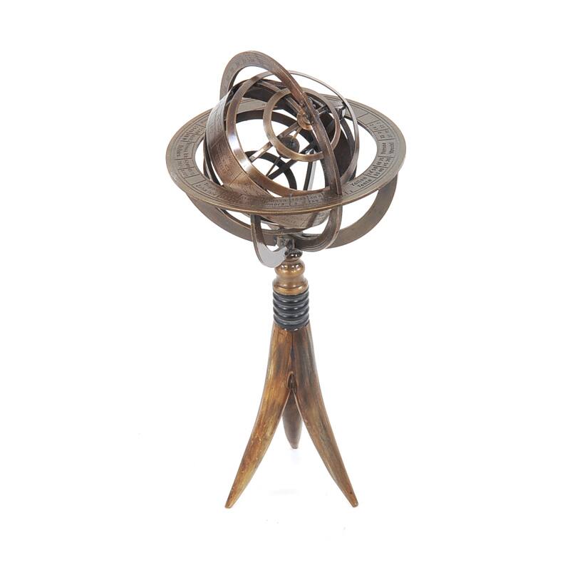 Brass Armillery Globe On Horn Stand Decorative Accessory