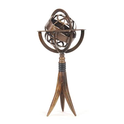 Brass Armillery Globe On Horn Stand Decorative Accessory