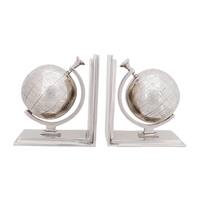 Polished Nickel Aluminum Globe Bookends (Set of 2)