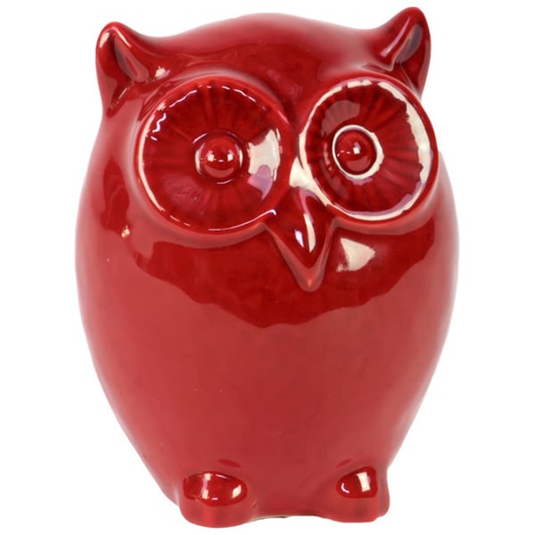 Small Red Ceramic Owl Decorative Accessory