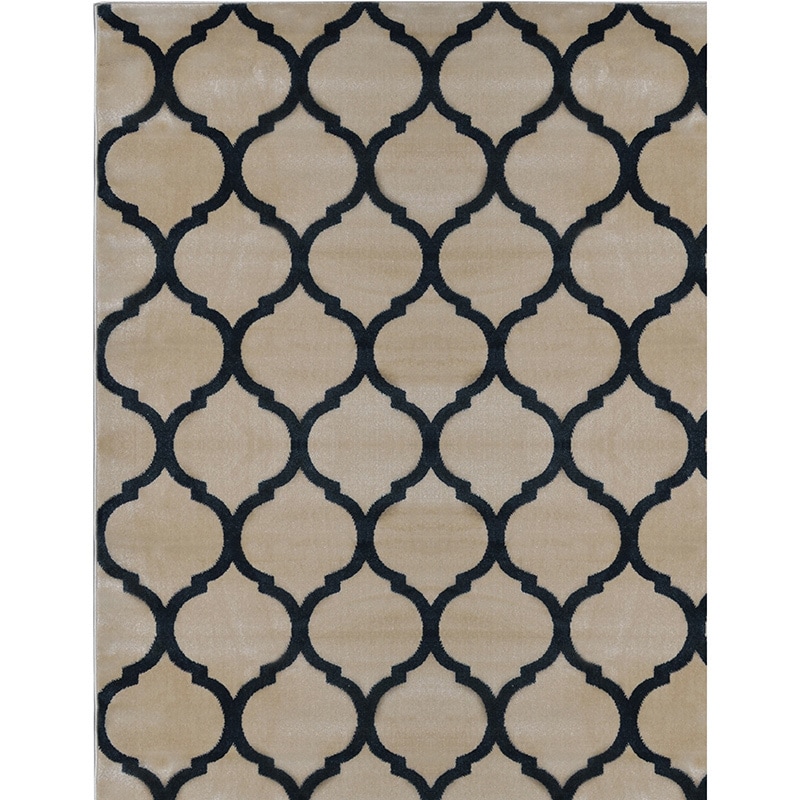 Antique Transitional Cream Navy Area Rug (53 X 77)