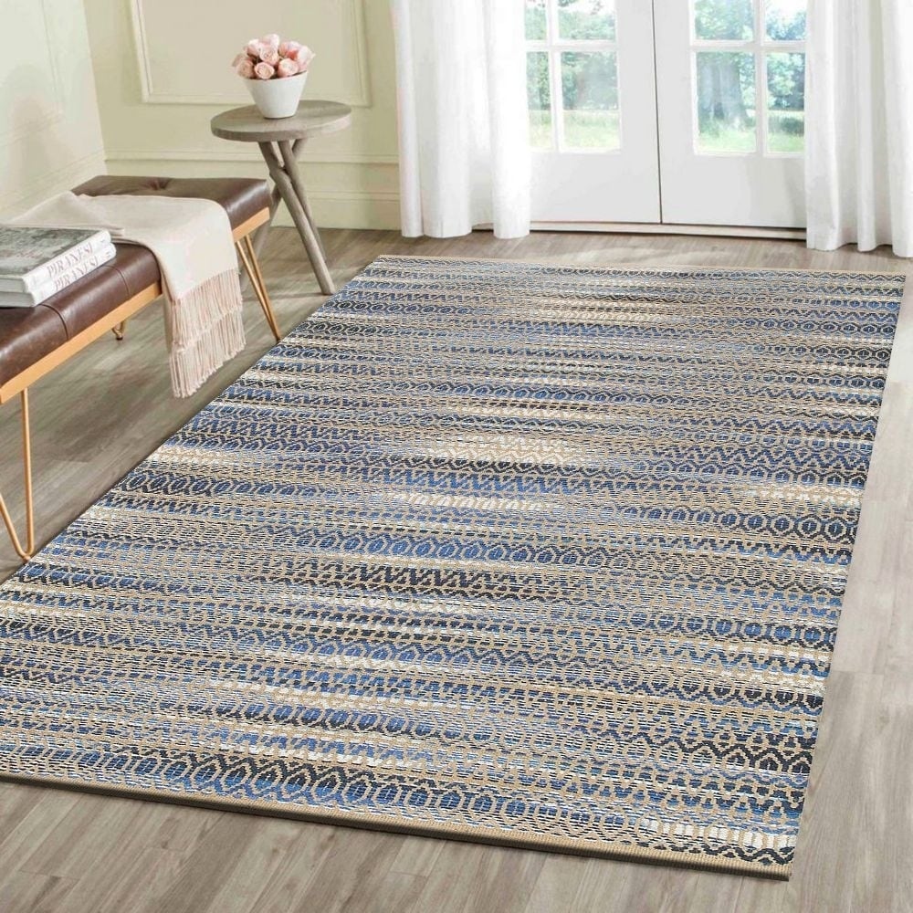 Lnr Home Natural Fiber Blue Rectangle Plush Indoor Area Rug (79 X 99)