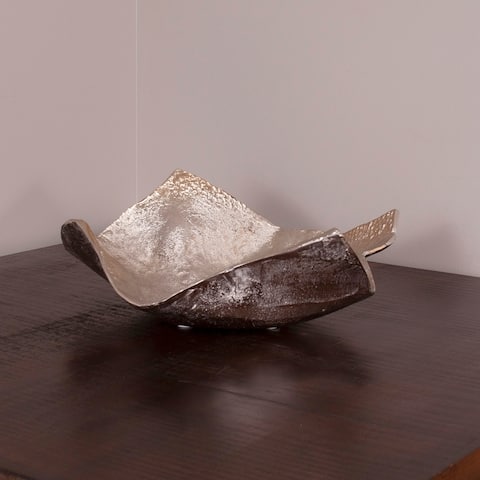 Aluminum Champagne Silvertone Hammered Large Bowl