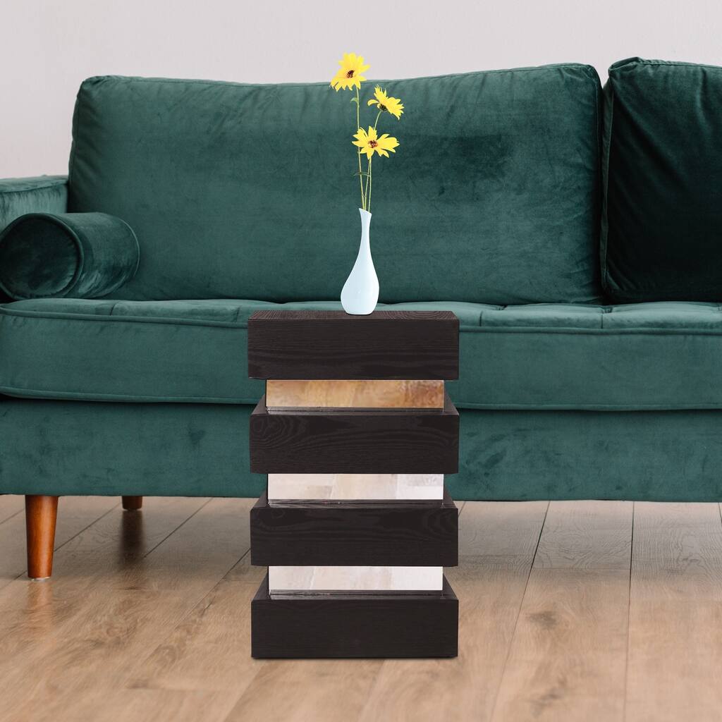 Stepped Black Wood Veneer Small Pedestal with Mirrors