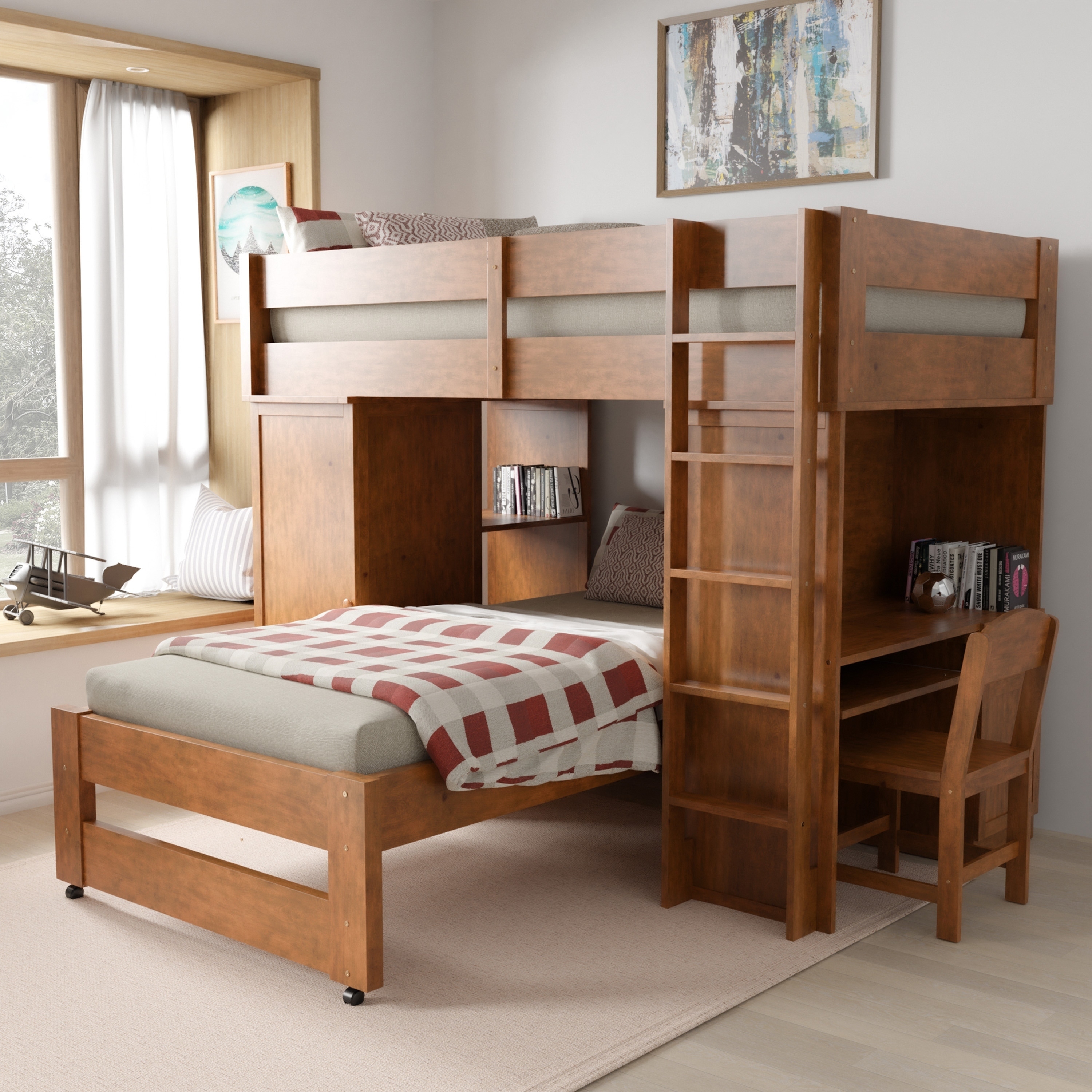 Furniture Of America Carmenie Twin Over Twin Loft Bed With Built in Workstation