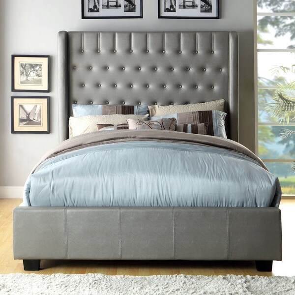 Furniture of America Odra Traditional Faux Leather Low-Profile Bed