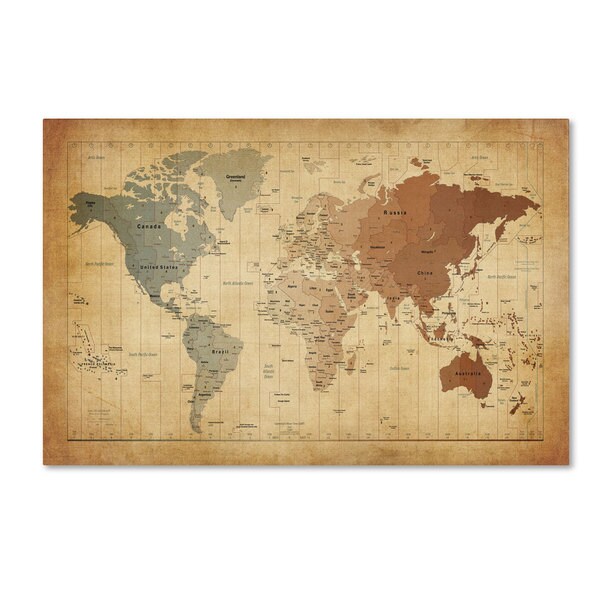 Michael Tompsett 'Time Zones Map of the World' Canvas Art 16362354