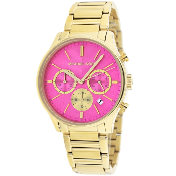 Shop Michael Kors Women's 'Bailey' Pink/ Goldtone Chronograph Watch ...