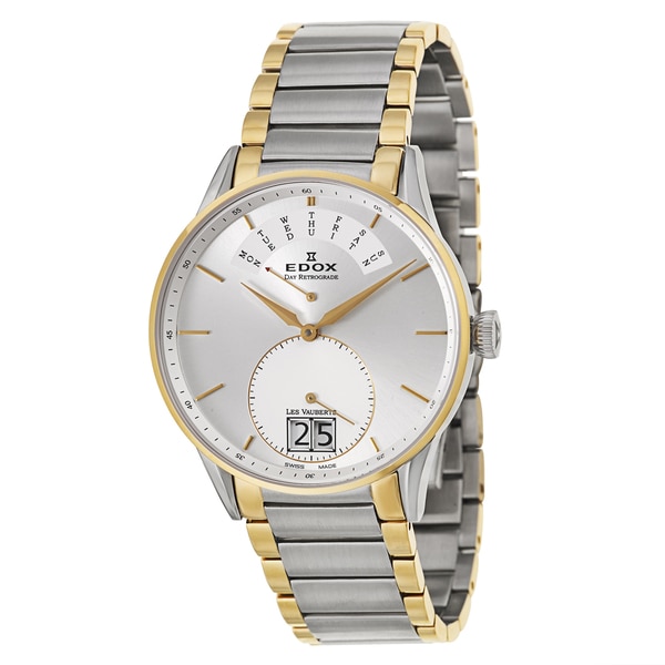 Edox Mens Les Vauberts Day Retrograde Two tone Stainless Steel