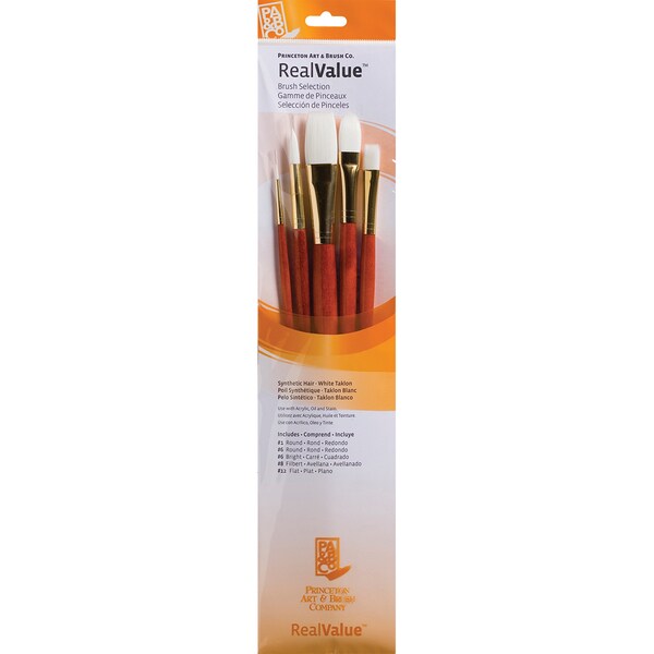 Shop Real Value Brush Set Synthetic White TaklonRound 1,6,Bright 6,Filbert 8,Flat 12 Free