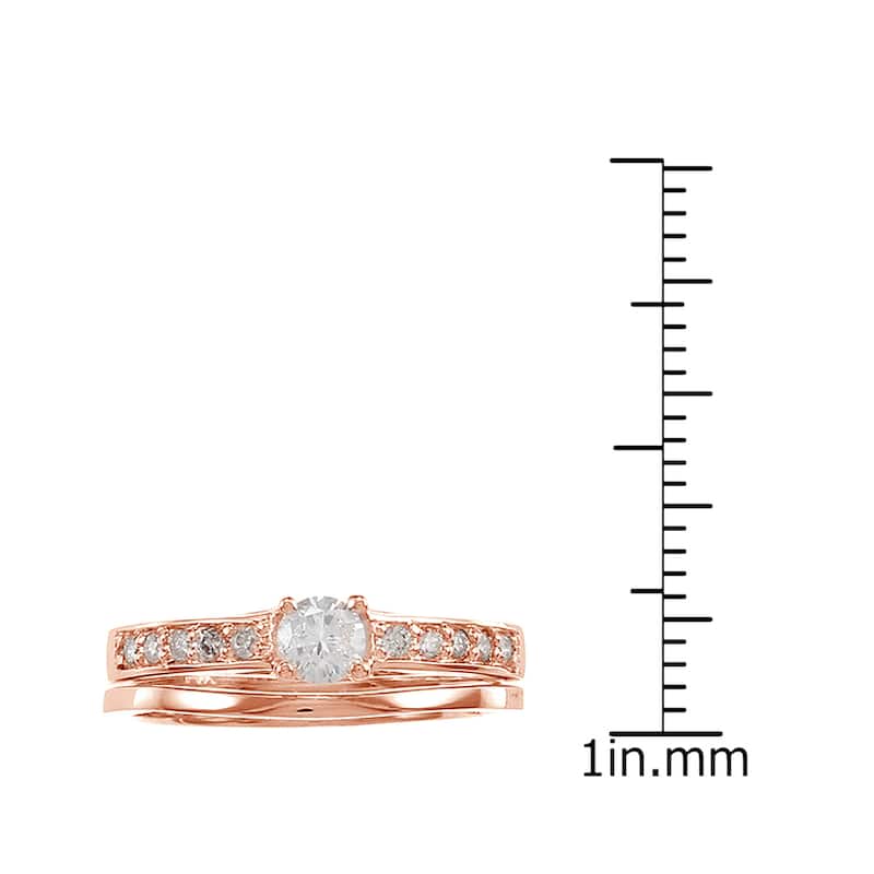 Auriya 14k Rose Gold 1/2ctw Round Diamond Engagement Ring Set
