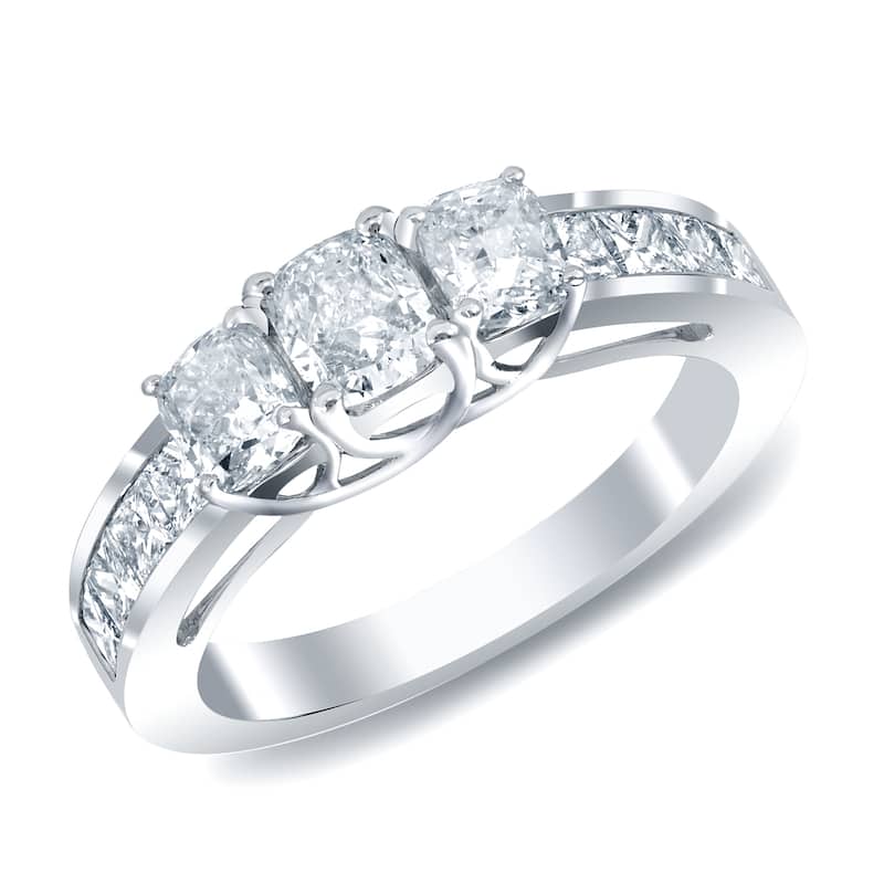 Auriya 14k White Gold 2ct TDW 3-Stone Cushion-cut Diamond Engagement Ring