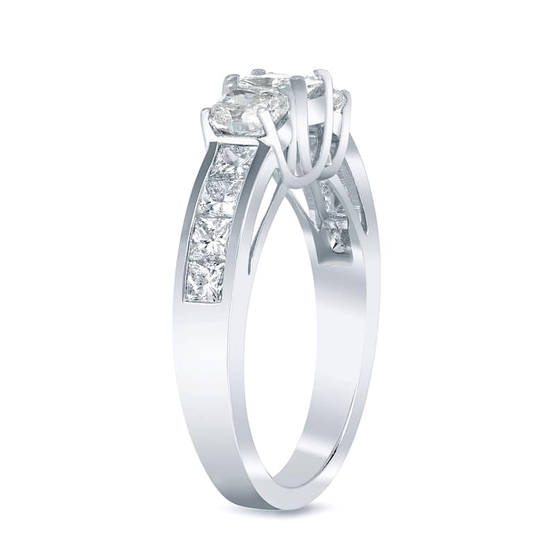 Auriya 14k White Gold 2ct TDW 3-Stone Cushion-cut Diamond Engagement Ring