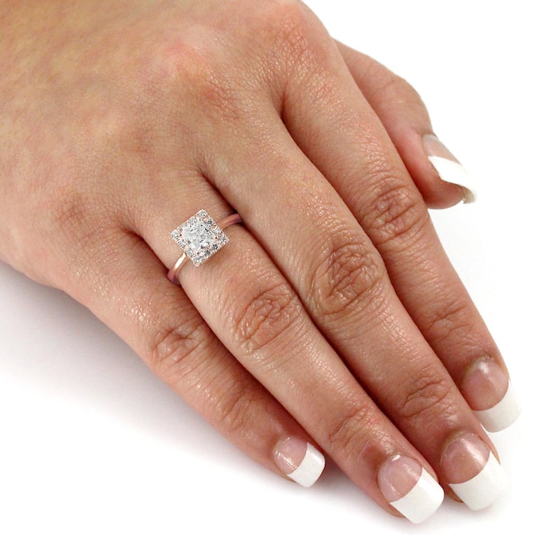 Auriya 14k Rose Gold 1/2ctw Square Princess-cut Diamond Halo Engagement Ring